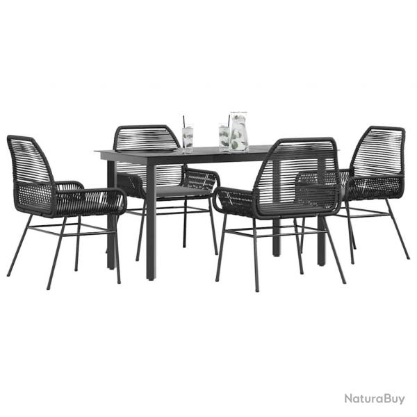 Ensemble  manger de jardin et coussins 5 pcs noir rotin verre