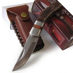 Couteau Rite Edge BONE Manche Os Lame Acier Inox Lockback Etui Cuir