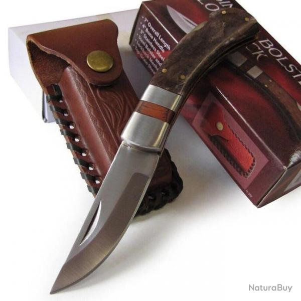 Couteau Rite Edge BONE Manche Os Lame Acier Inox Lockback Etui Cuir