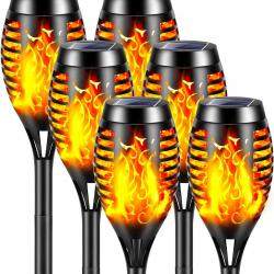 6 Torches Solaires à LED Effet Flamme Réaliste Lampes Extérieures Étanches IP65, Éclairage Solaire