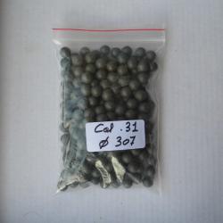 200 Balles rondes plomb calibre .31 307 Hornady poudre noire