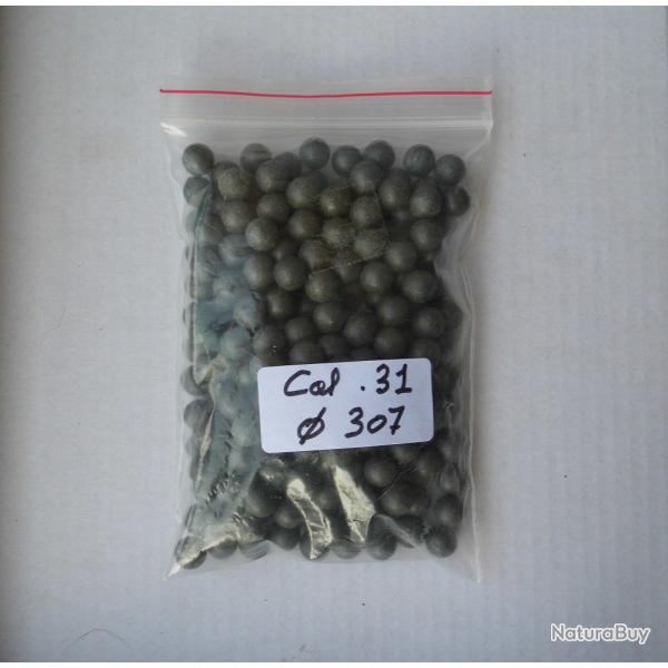 200 Balles rondes plomb calibre .31 307 Hornady poudre noire
