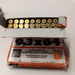 Deux boîtes de 20 munitions calibre 9,3 x64 de marque RWS 19 g