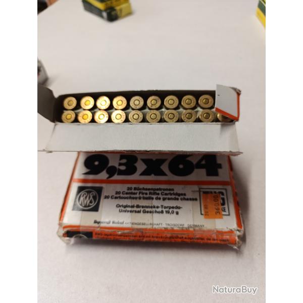 Deux botes de 20 munitions calibre 9,3 x64 de marque RWS 19 g
