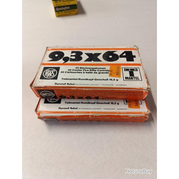 Deux botes de 20 munitions calibre 9,3 x64 de marque RWS 18,5g