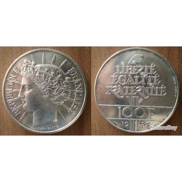 France 100 Francs 1988 Fraternit Piece Argent Frcs Frc Frs Franc