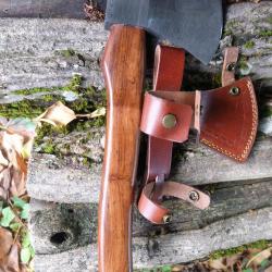 Hache Damas Hache de Jarl Viking Lame Acier Damas 512 Couches Manche Bois Etui Cuir Fabr Artisanale