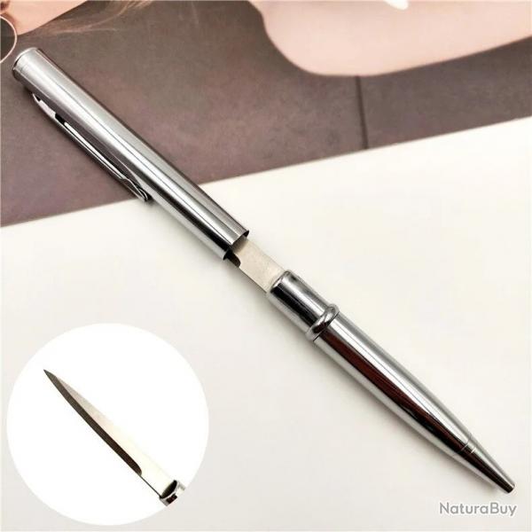 Stylo Couteau ouvre lettre lame en acier inoxydable Argent