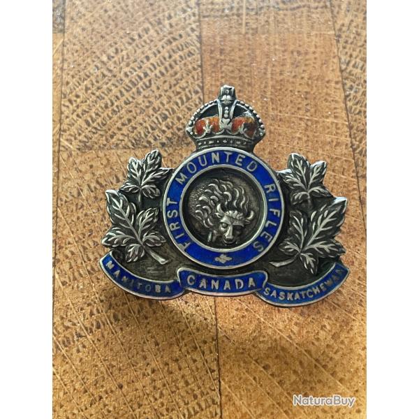 Insigne de casquette First mounted rifles Canada 1re guerre mondiale