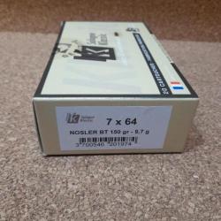 100 munitions, 5 Boites, SOLOGNE en 7x64 NOSLER BT.150GRS