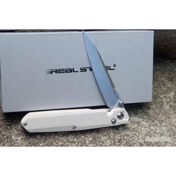 Couteau Real Steel G5 Metamorph Ivory Manche G10 Lame Acier Sandvik 14C28N Satin Button Lock 7831I