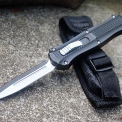 Couteau Automatique OTF Out the Front Lame Dague Double Edge Acier 440C Manche Alu Clip Etui Nylon