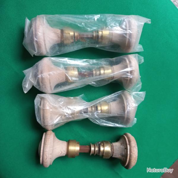 4 paires de poignes de porte en bois brut et laiton neuf