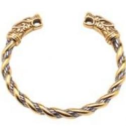 Bracelet viking tête de dragon en acier inoxydable bicolore tête doré enchère