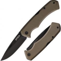 Couteau SPIKA Large Challenger Lame Acier AUS-8 Manche Micarta Vert Lockback Etui Kydex SPIKCHFL020