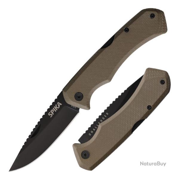 Couteau SPIKA Large Challenger Lame Acier AUS-8 Manche Micarta Vert Lockback Etui Kydex SPIKCHFL020