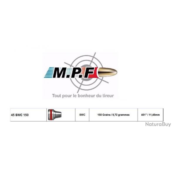 Ogives MPF plomb 45 SWC 150 Gr  451" par 250 en port gratuit