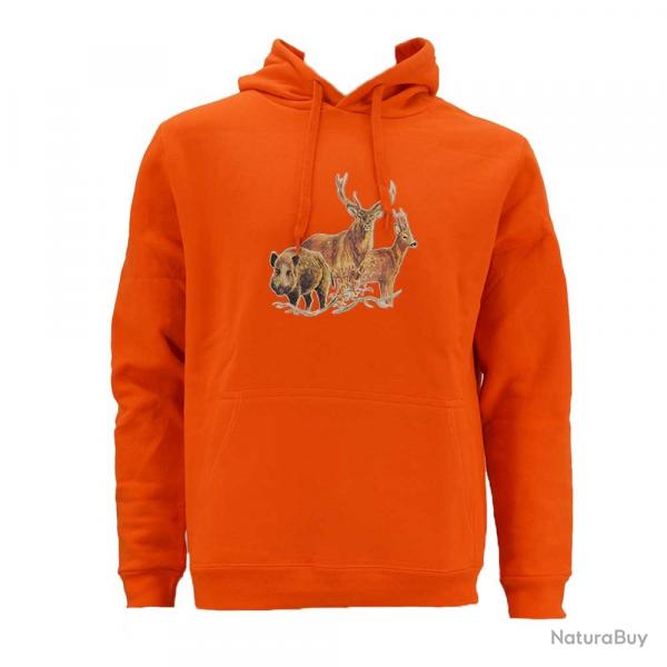 Sweat  capuche orange grands animaux Bartavel