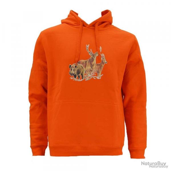 Sweat  capuche orange grands animaux Bartavel