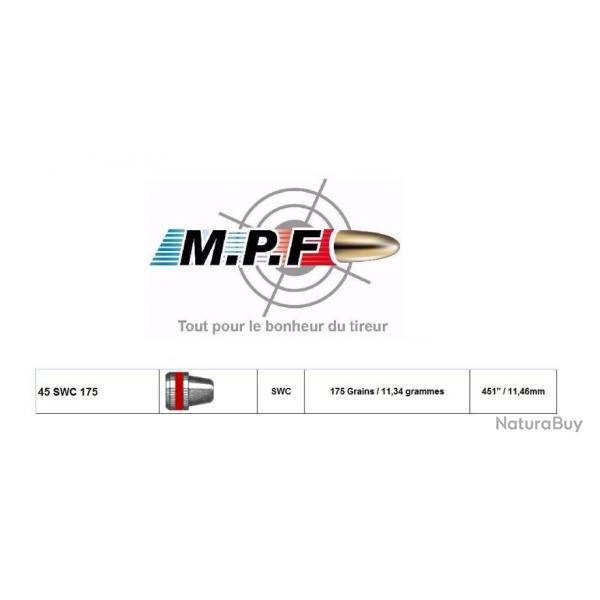 Ogives plomb MPF calibre 45 SWC 175 Gr  451" par 250 en port gratuit
