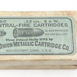 BOITE DE 50 CARTOUCHES CALIBRE 32 SMITH ET WESSON COURT U.M.C. Trade Mark USA XIXè Bon  U.S.A. XIX e