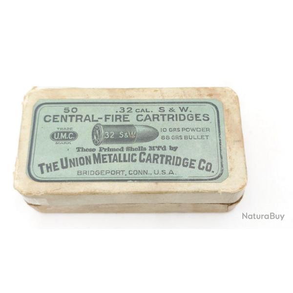 BOITE DE 50 CARTOUCHES CALIBRE 32 SMITH ET WESSON COURT U.M.C. Trade Mark USA XIX Bon  U.S.A. XIX e