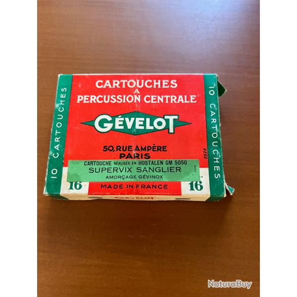 Bote de 10 cartouches de calibre 16 Supervix sanglier GEVELOT
