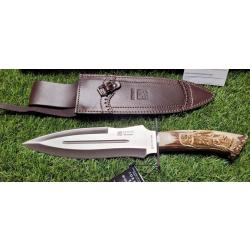 Joker CT42 Verraco , Couteau , dague de chasse en bois de cerf gravé à la main