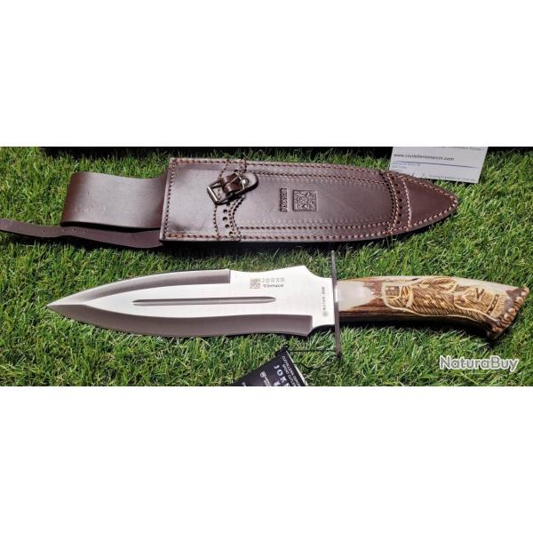 Joker CT42 Verraco , Couteau , dague de chasse en bois de cerf grav  la main