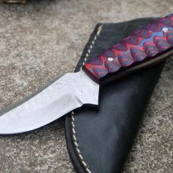 Skinner Couteau de Chasse Damas Lame 256 Couches Manche Bois Blue/Red 3D Fabr Artisanale Etui Cuir01