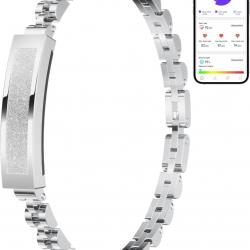 Bracelet Connecté Femme Acier Inoxydable sans Écran, 3ATM Étanche Argenté Élégant Slim Bijoux Bracel