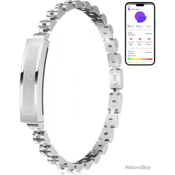 Bracelet Connect Femme Acier Inoxydable sans cran, 3ATM tanche Argent lgant Slim Bijoux Bracel