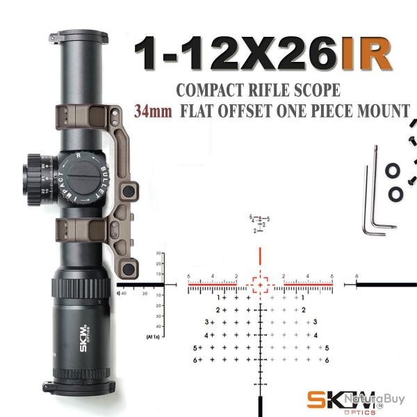 Lunette de vise SKWoptics Compact 1-12x26IR -**Option D- LIVRAISON GRATUITE !!!