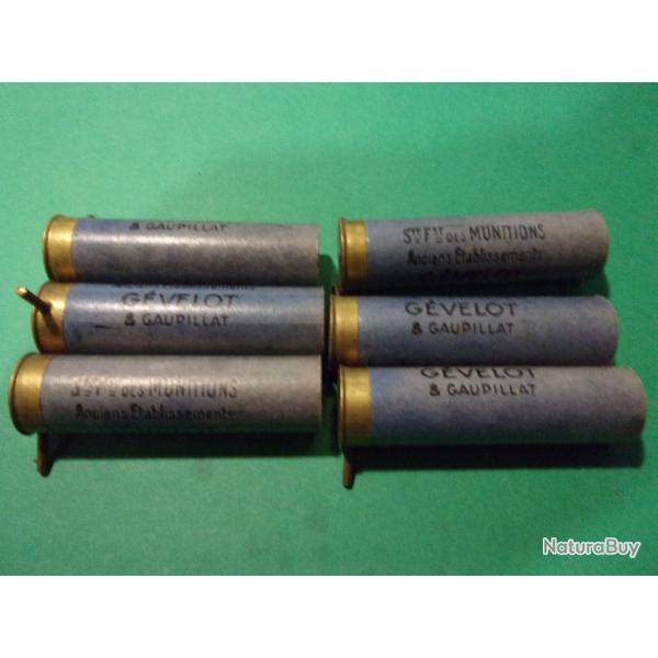 Lot de 6 douilles a broche neuves en carton calibre 20 SF-PARIS Gevelot &Gaupillat