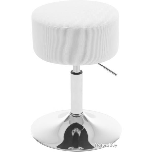 Tabouret de Maquillage,Tabouret de Bar Rond, Tabouret Rglable en Hauteur,  en Velours Ctel-Blanc