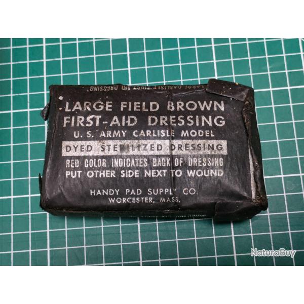 PANSEMENT US ARMY FIRST AID DRESSING LARGE FIELD BROWN HANDY PAD WW2 39/45 (2)