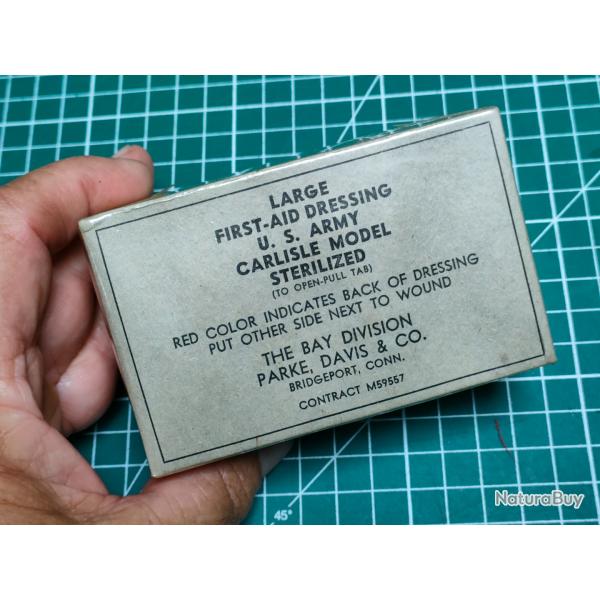 PANSEMENT US ARMY LARGE FIRST AID DRESSING CARLISLE MODEL STERILIZED BAY DIVISION WW2 39/45 (4)