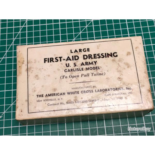 PANSEMENT US ARMY LARGE FIRST AID DRESSING CARLISLE AMERICAN WHITE CROSS WW2 39/45 (12)