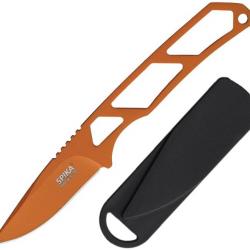 Couteau Ultra-Léger SPIKA PackLite Lame Acier 440 Orange Manche Acier Etui Plastique SPIKPLFB010
