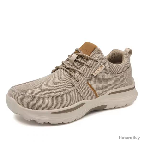 Mocassins Homme Respirants Toile - Chaussures Dcontractes Marche Confortables Grandes Tailles Beig