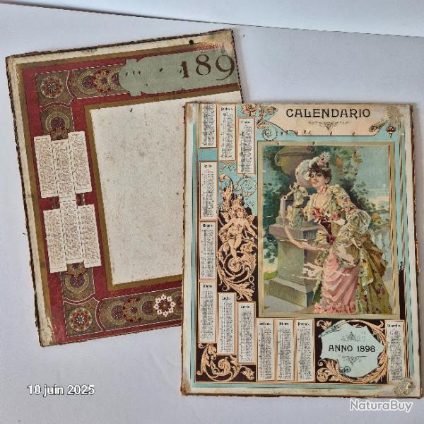 Lot de 2 grands calendriers italiens art nouveau, 1898,