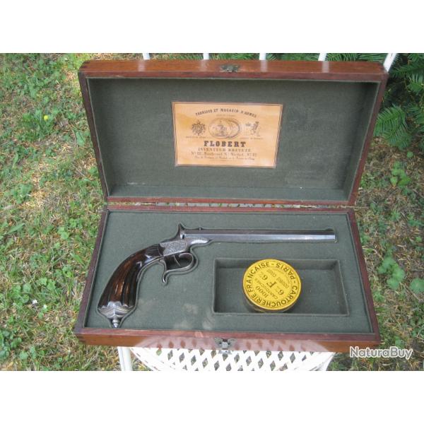 pistolet de salon Flobert, 6mm Flobert, poinons de Flobert, en coffret sign Flobert