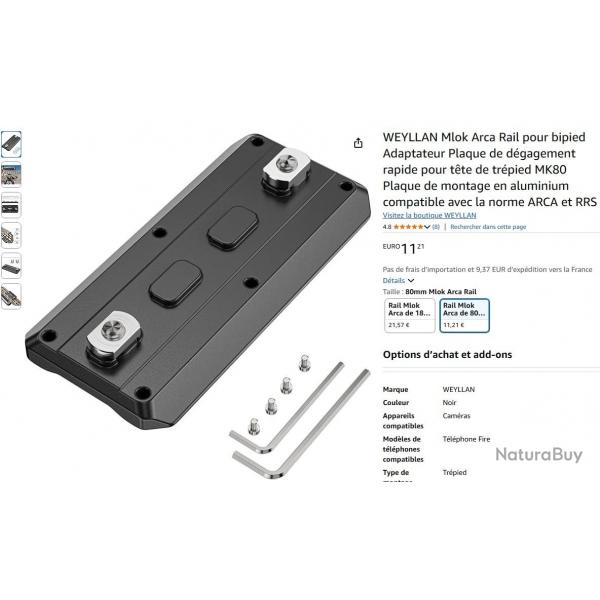 Adaptateur de montage de bipied M-LOK Arca Rail WEYLLAN MK80