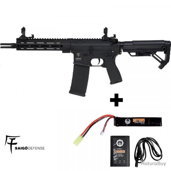 Pack airsoft rplique AEG SHINOBI NOIR SAIGO DEFENSE avec batterie LIPO, chargeur 300 billes