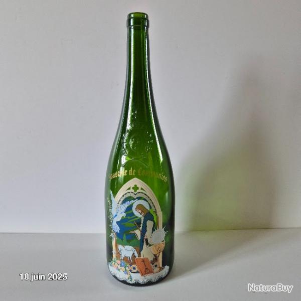 Bouteille (vide) type Magnum srigraphie souvenir de communion,  ouvrir 10, 15, 20 ans aprs