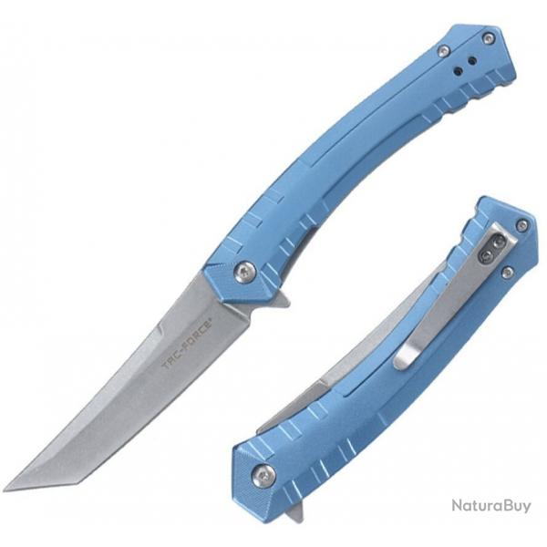 Couteau Tac-Force A/O Lame Acier 3Cr13MoV Tanto Manche Aluminium Anodis Bleu Liner Lock TF2005SBL -