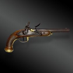 Pistolet d'officier à silex, signé FATOU à Paris France, XIXème siècle