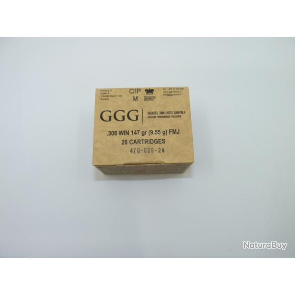 Boite de 20 cartouches GGG Cal.308win 147gr FMJ