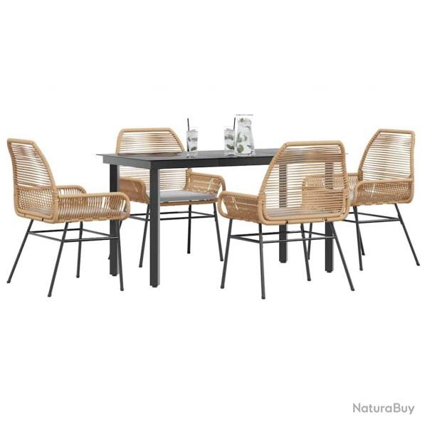 Ensemble  manger jardin coussins 5pcs marron poly rotin verre