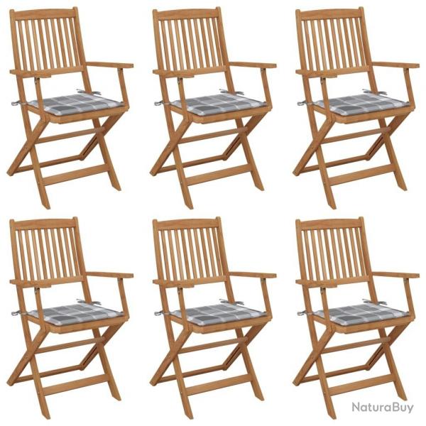 Chaises pliables de jardin lot de 6 avec coussins Bois d'acacia